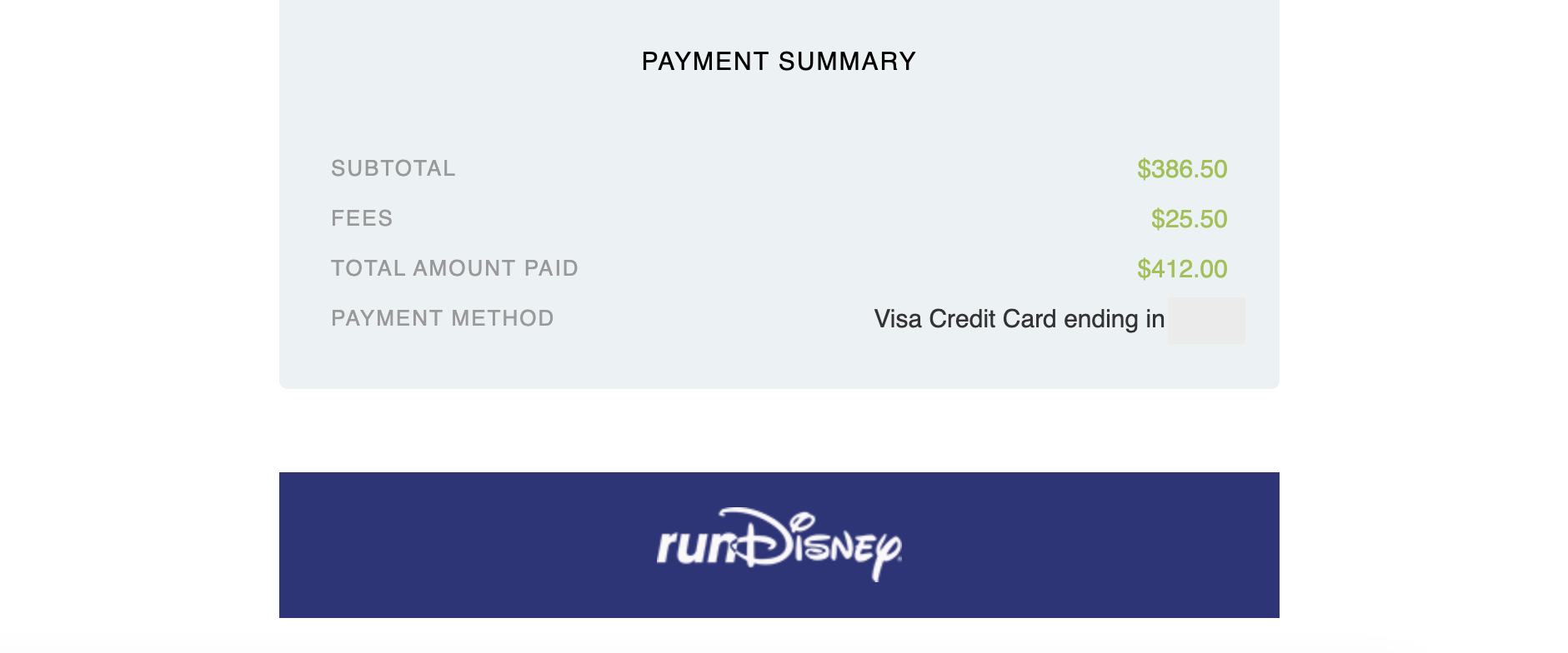 runDisney transactional receipt